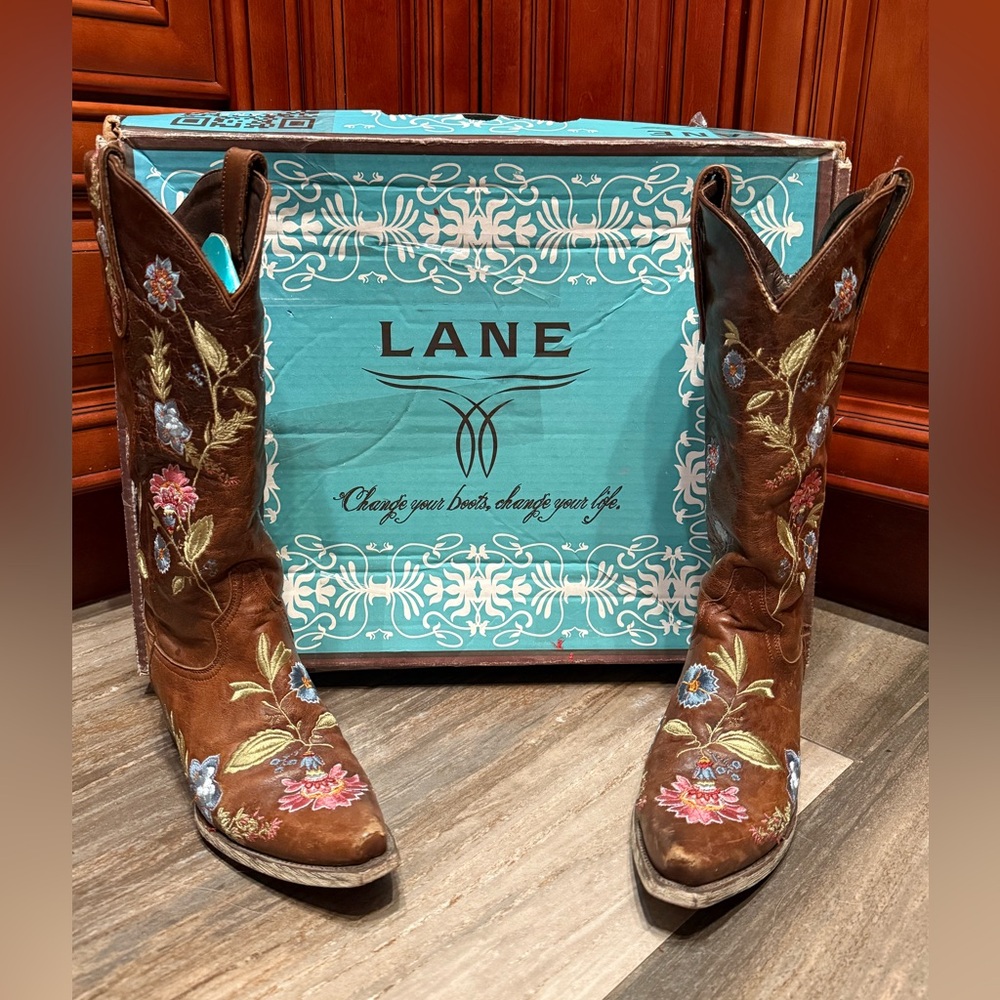 Lane Boots Bella Floral Embroidery Flower Wedding Cowboy Boots Western Rare 7.5 - Picture 6 of 9